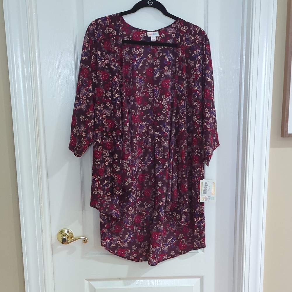 NWT LuLaRoe Lindsay Burgundy Floral Kimono Sz M
